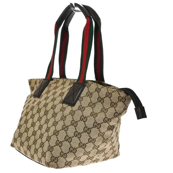 GUCCI Logo Sherry GG Pattern Hand Bag Canvas Leather Brown Italy - Picture 4 of 14